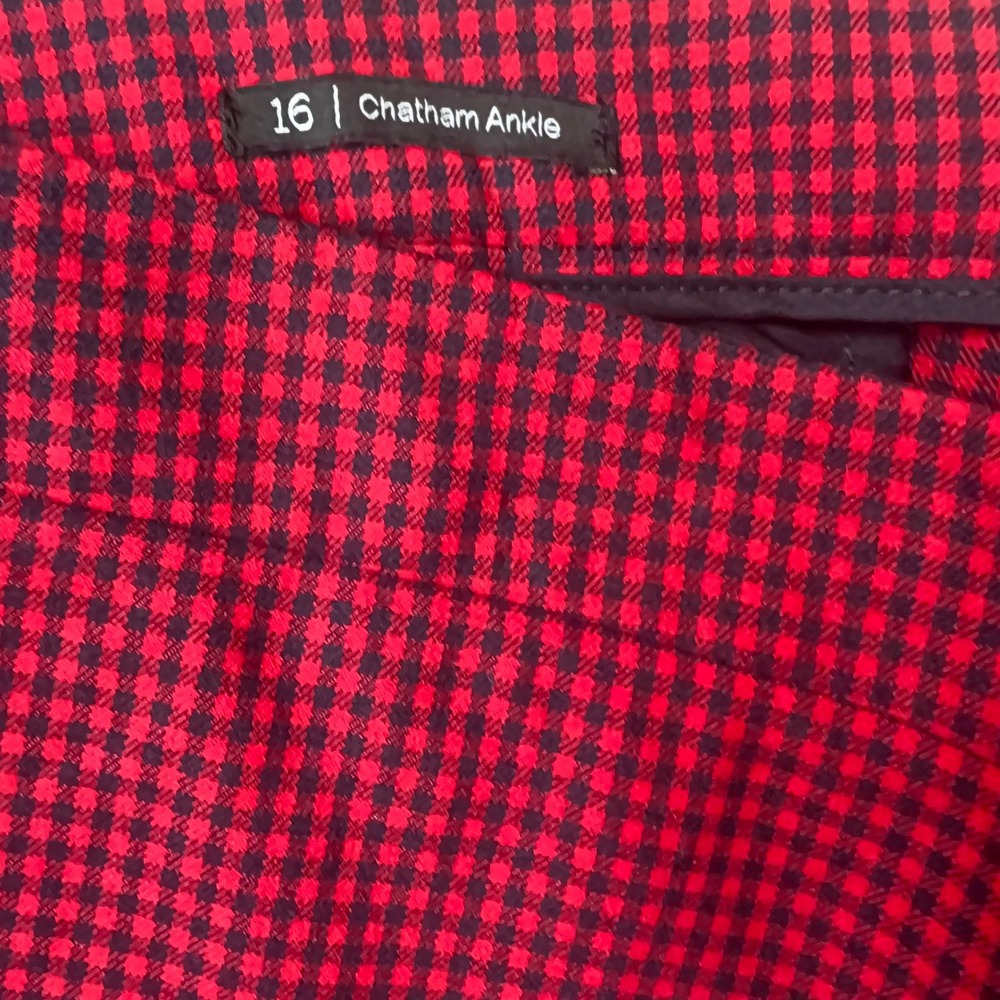 Talbots Chatham Ankle Pants Womens 16 Red Black Gingham Slim Leg Stretch Trouser